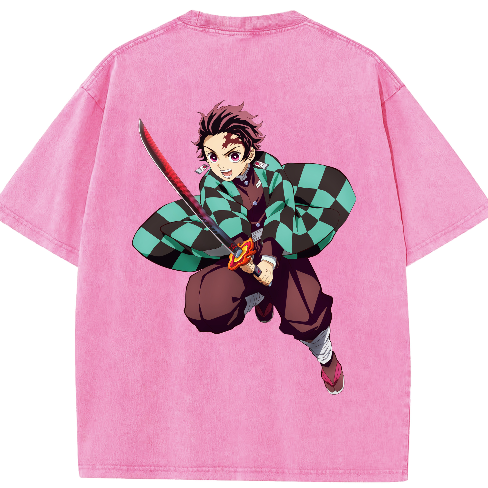 （画像用） 鬼滅の刃 竈門 炭治郎／かまど たんじろう Kamado Tanjirou 綿100% ヴィンテージ風 半袖Tシャツ（背面プリント）